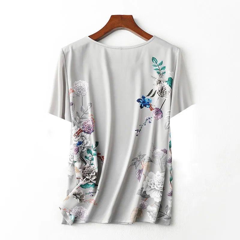 Ice Silk Round Neck Short-sleeved Top Summer Positioning Printing Short-sleeved T-shirt Plus Size Women's Bottoming Shirt