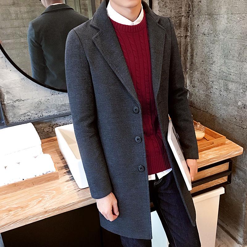 Men's Woolen Coat Long Windbreaker Man Jacket Overcoat for Male Casual Outer Wear Men Clothing