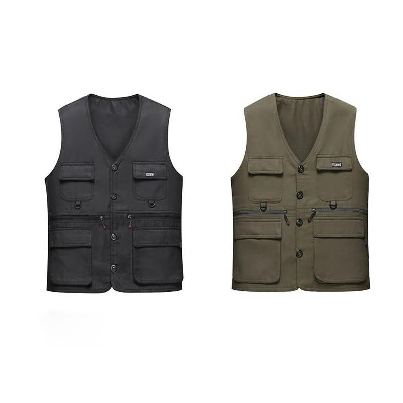 Spring, Summer and Autumn Middle-aged and Elderly Men's Vests Wear Multi-pocket Fishing Photography Casual Vests on Both Sides