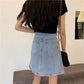 Summer  Version  The High Waist  Thin Bag Hip A-line Skirt Female Student Design Sense Denim Skirt