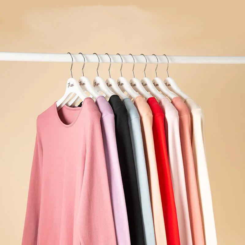 Women's Long Sleeve Cotton Thermal Underwear Round Neck Solid Color Bottoming Pajama Set Slim Fit Elastic Pants Two Piece Set Sleeping Suit