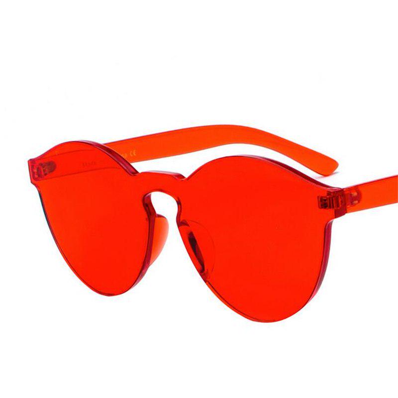 WTEMPO Rimless Transparent Colorful Oval Sunglasses Women Brand Deisgner Integrated Plastic Mens Sun