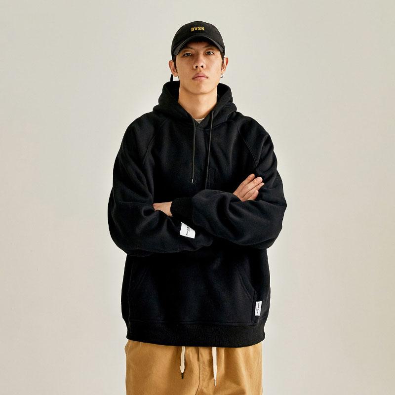 Autumn and Winter Plus Velvet Warmth Trend Letter Embroidery Sweater Loose and Versatile Men's Solid Color Hooded Jacket