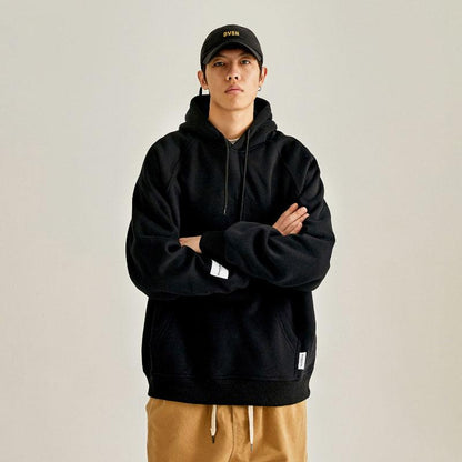 Autumn and Winter Plus Velvet Warmth Trend Letter Embroidery Sweater Loose and Versatile Men's Solid Color Hooded Jacket