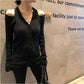 Autumn  Winter Plus Size V-neck off-shoulder  Sweater Slim Stretch Knit Cardigan Sweater Sexy Hanging Neck Black Sweater coat