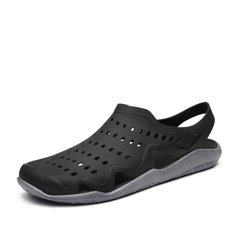 summer slippers men's outdoor sandals PVC hollow large size wading beach hole shoes
