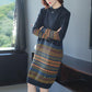 Women's Retro Rhombus Printed Sweater Long Jacquard Knitted Dress Pullover Sweater Dress with Pockets for Bottoming or Outer Wear