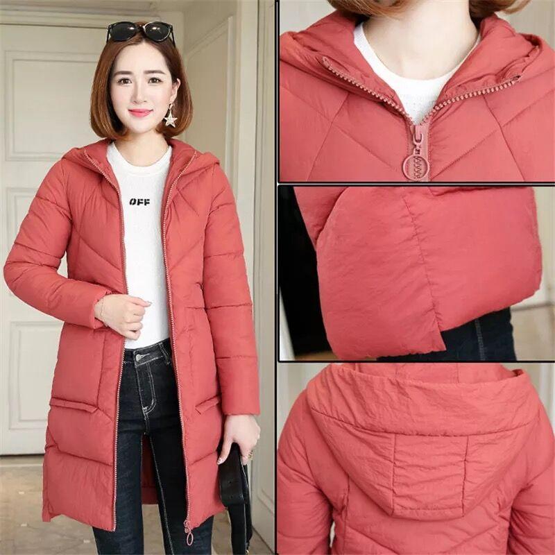 Winter Womens Parka Jacket Casual Hooded Jacket Autumn Zipper Outerwear Women Midium Long Solid Color Slim Coats Jackets