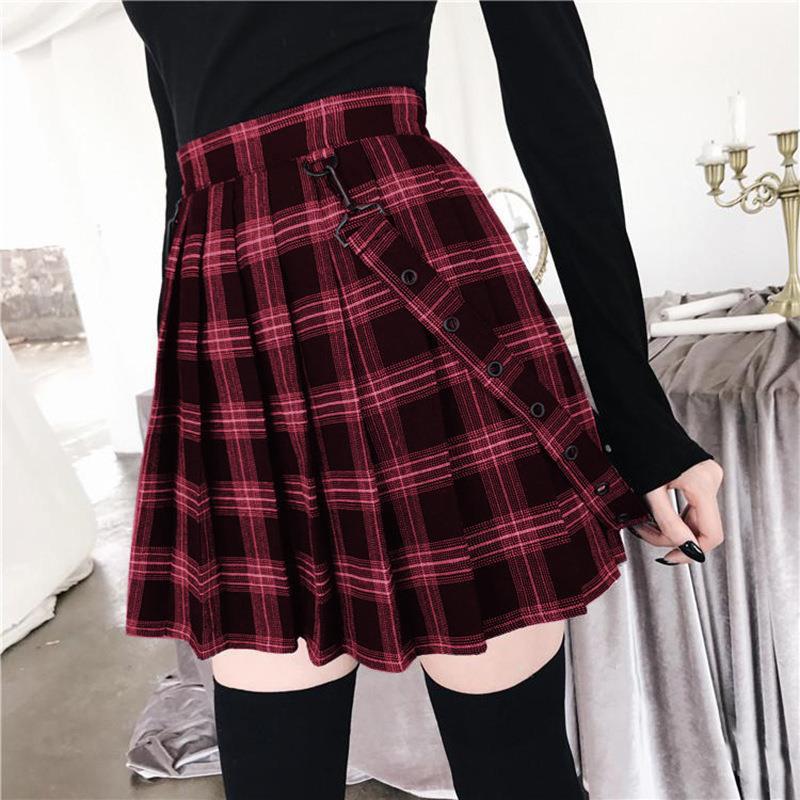 A-line Pleated Skirt Womens High Waist Streetwear Cotton Plaid Skirts Dancing Short Skirts