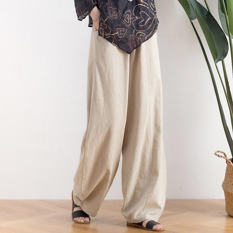Linen Cotton Pants Linen Long Pants Wide Leg Pants Full Length Harem Pants Loose Maxi Trousers Fall Spring Long Plus Size Pants