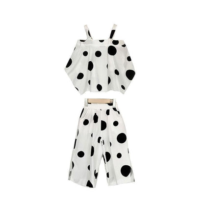 Girls' Summer Suits Big Children Western Style Korean Children's Summer Net Red Fashionable Chiffon Two-piece Suit