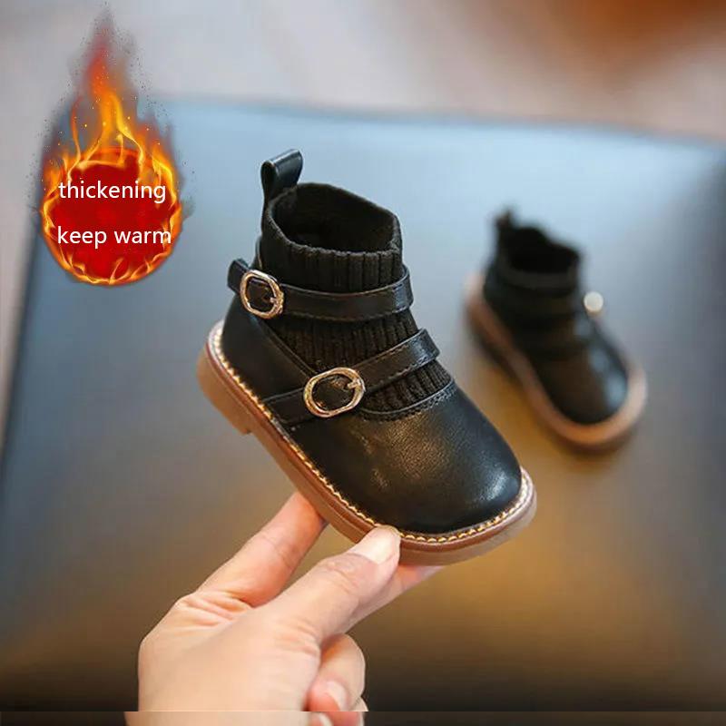 Girls' Shoes Autumn and Winter New Soft Soled Small Leather Shoes Girls' Boots Plush Women's Treasure Short Boots