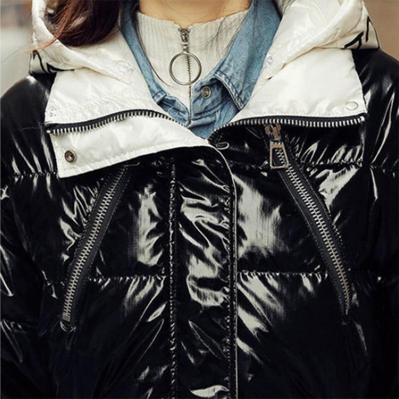 Women's Winter Korean Loose Quilted Coat Warm Stand-collar Down Jacket Women's Glossy Mid-length Down Jacket