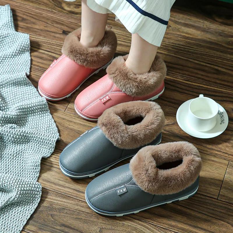 Warm and Velvet Thick-soled Cotton Shoes for Lovers Leather Waterproof Non-slip Bag Heel Shoes for Winter