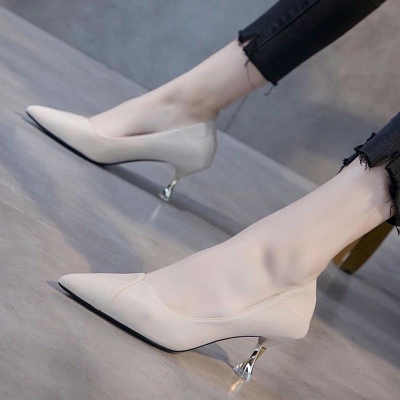 Soft Leather Two-wear High Heels Women's Spring and Autumn All-match Shallow Mouth Non-wearing Women's Shoes Pointed Toe High Heels for Girls