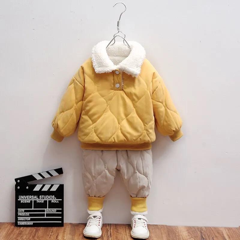 Girls' Winter Cotton-padded Clothes Suit Tide Baby Plus Velvet Thickening Two-piece Suit Children's Children's Western Style Cotton-padded Clothes