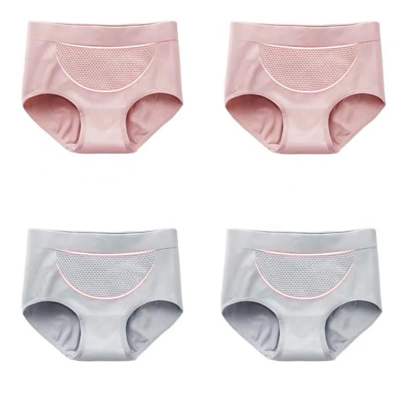 4 Pcs Women's cotton Mid-waist solid Warm belly Underwear Cotton Stalls Hips seamless panties Lower Abdomen Slimming Postpartum Breathable Underwear