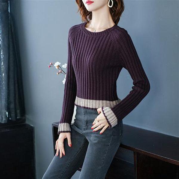 Short Crew Neck Sweater Autumn and Winter Slim Western Style Top Fashion Simple Women's Base Shirt
