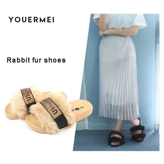 Hairy Slippers Women Wear Autumn and Winter Ins Tide 2020 Ms. Home Net Red Thick Bottom Indoor Cotton Slippers