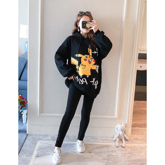 Maternity Suit Autumn and Winter Plus Velvet Thick Sweater Dress Mid-length Loose Large Size Winter Warm Top