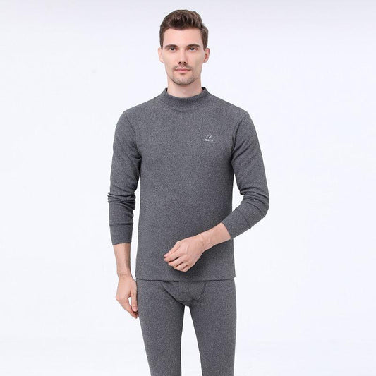 Self-heating Double-sided Mid-high Collar Cold-proof Thermal Underwear Suit Men's Plus Velvet Thick Winter Autumn Clothes Long Pants