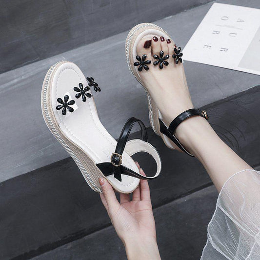 Women's Sandals Super High-heeled Wedge with Open Toe Flower Platform Sandals Waterproof Platform All-match Buckle Women's Shoes