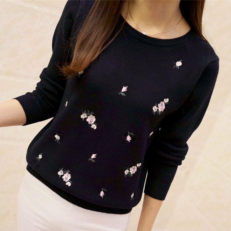 Sweater Women Embroidery Knitted Winter Warm Sweater Pullover Female Knit Top Sweaters