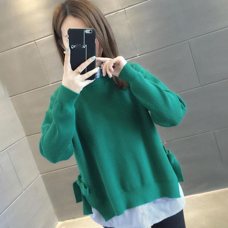 One-piece Round Neck Sweater Lace-up Sweater Spring and Autumn Loose Bottoming Sweater Ladies Top Solid Color Wild Sweater