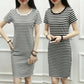 Ladies Mid-length Stripe Round Neck Slim Base Short Sleeve Loose and Casual Easy To Dry and Absorb Sweat Dress