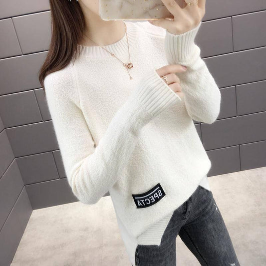 Women Short Warm Round Neck Pullover Sweater Green Thicken Knitted Bottoming Shirt Coat