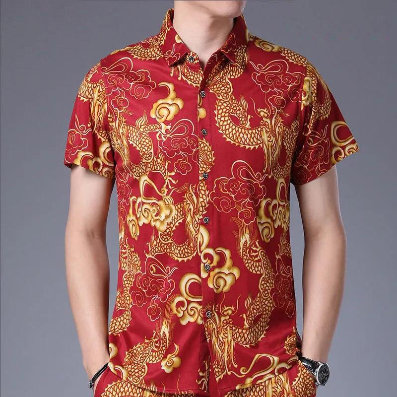 Summer Men's Short-sleeved Floral Shirt Young and Middle-aged Loose Large Size Casual Wear Dad Shirt