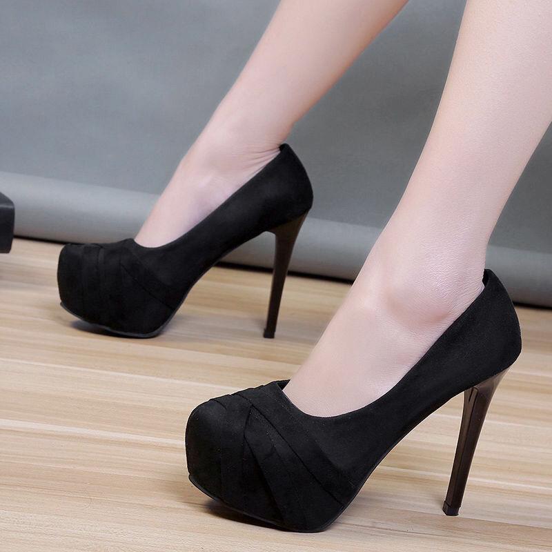 12cm Super High Heels Suede Sexy Nightclub Stiletto Single Shoes Women Ladies Platform Ankle Strap Wedding Shoes