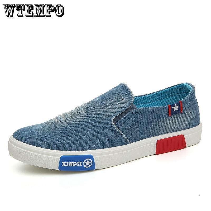 WTEMPOMen Casual Shoes Non -Leather Man Flats Platform Canvas Loafers Fashion Leisure Breathable Sof