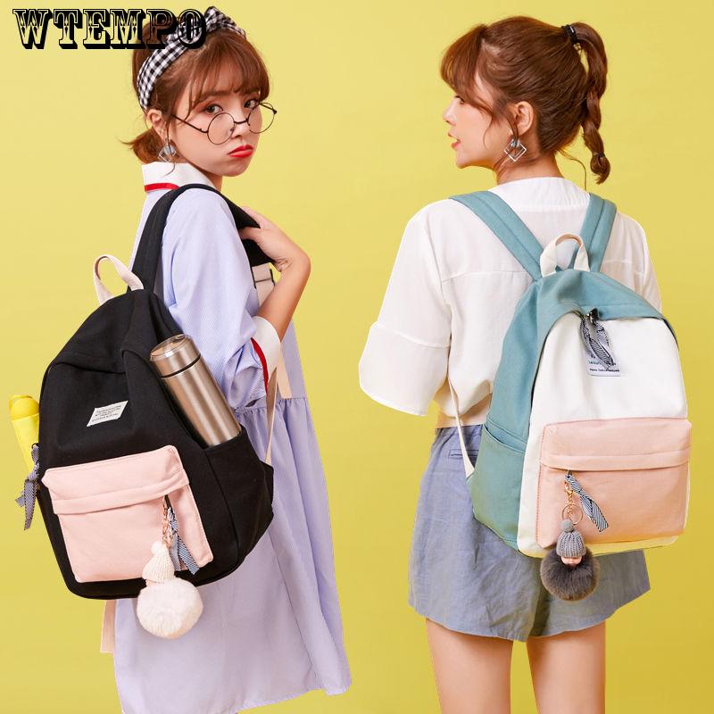 Canvas Backpacks Candy Color Waterproof School Bags Girls Laptop Backpacks Patchwork Backpack