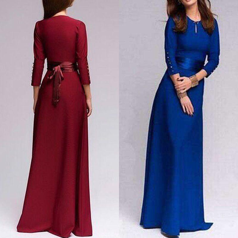 Women Long Sleeve Formal Casual Empire Waist Evening Party Maxi A-Line Dress