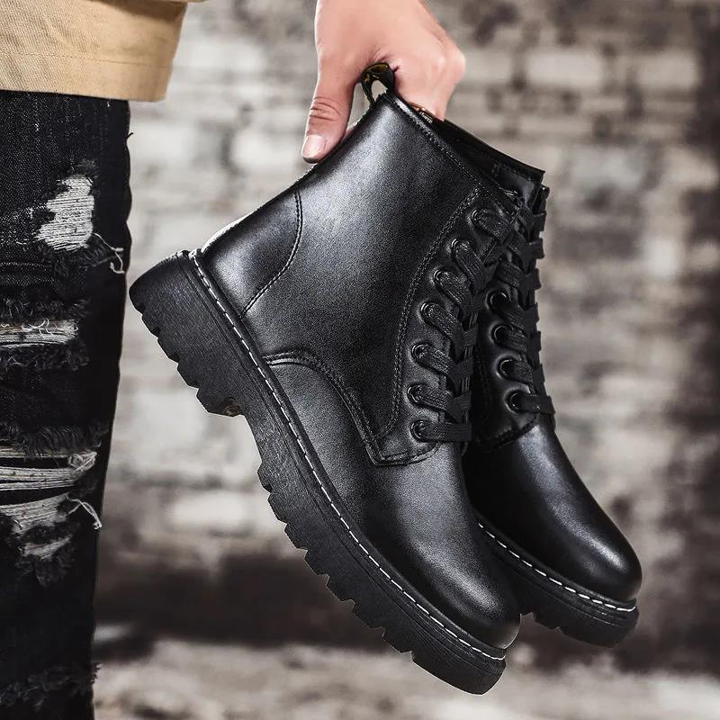 Summer Men's High-top All Black Martin Boots Korean Style All-match Men's Trendy Shoes Non-slip Trend Casual Martin Shoes