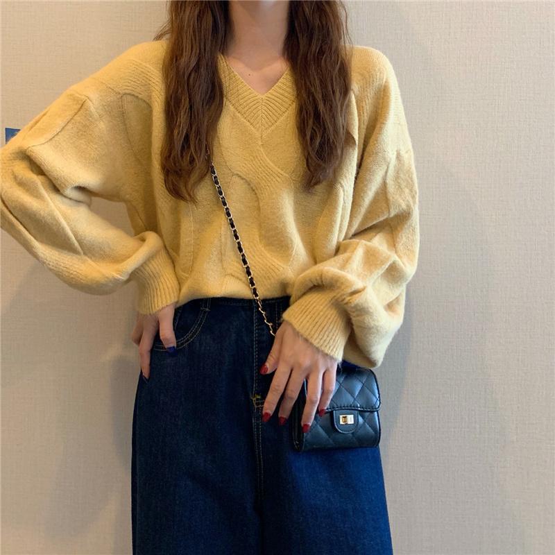 Winter Sweater Women V Neck Plus Size Loose Pullover Sweaters Purple Long Sleeve Knitted Jumper 2021 Fall Casual Fashion Women Sweaters