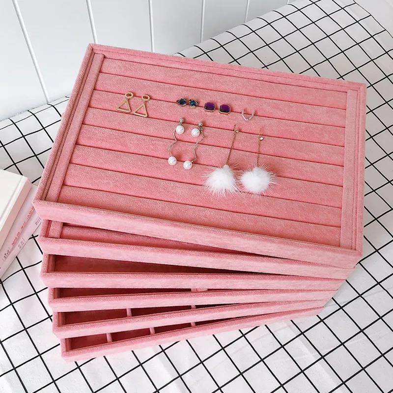 Coverless Pink Ice Velvet Jewelry Storage Tray Ring Necklace Display Stand