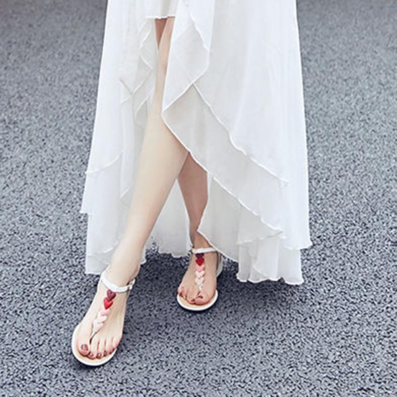 Sandals Female Summer Low-heeled Red Love Fairy Style All-match Flat-bottomed Beach Shoes Love Sandals