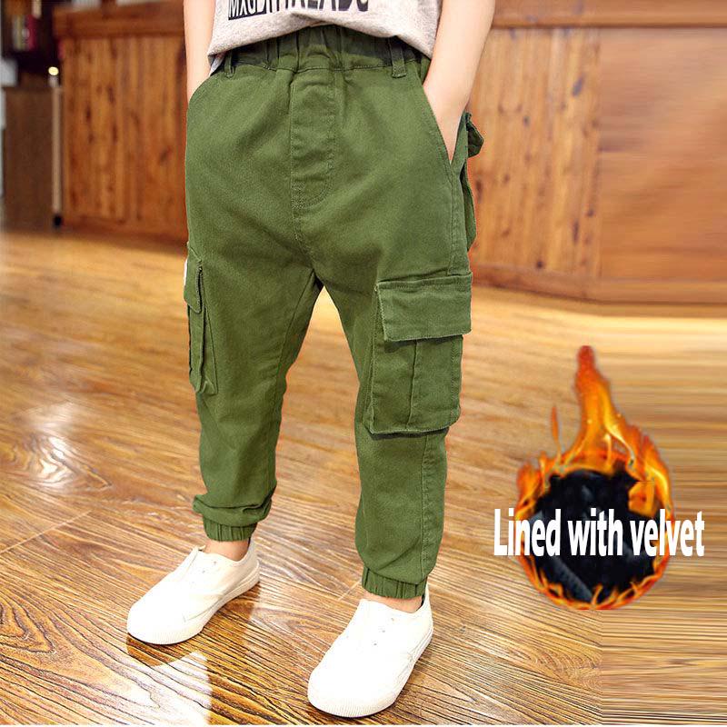 Boys Winter Velvet Pants Casual Trousers Kids Children Fashion Long Pants Baby Elastic Waist Pants