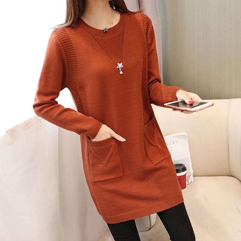 Autumn and Winter Thicker Loose Dress Mid-length Knitted Casual Bottoming Skirt Pure Color Simple Female Sweater Dress