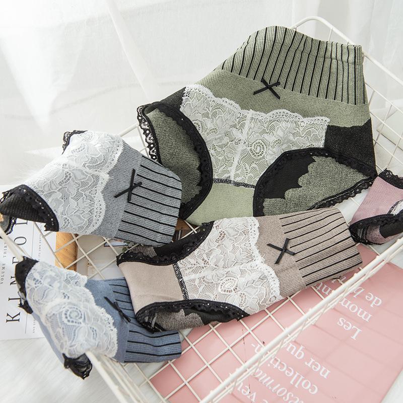 5Pcs/Set Women's Breathable Skin-friendly Lace Panties Soft Seamless Underpants Elastic High-waist Comfortable Cotton Crotch Briefs