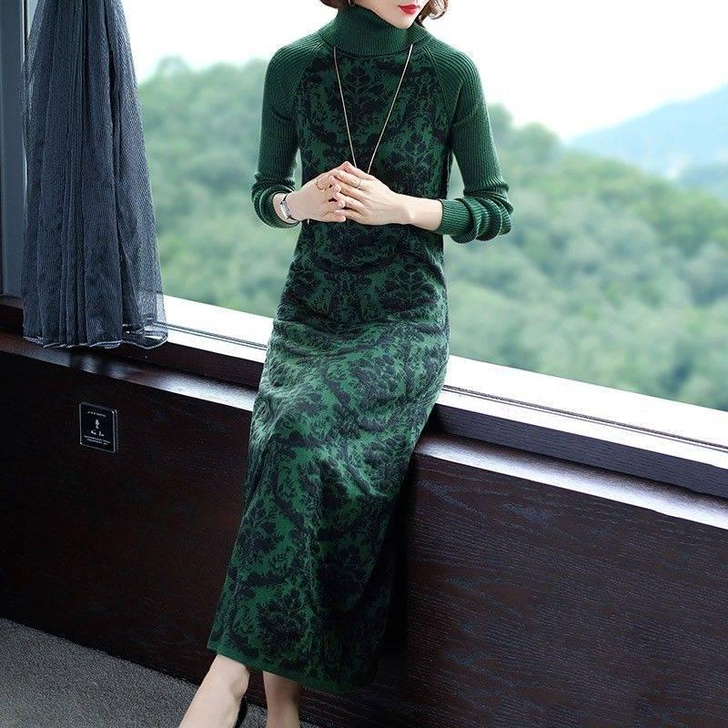 Turtleneck Sweater Dress Women  Knitted Long Dress Female Knitwear Full Sleeve Soft  High Quality