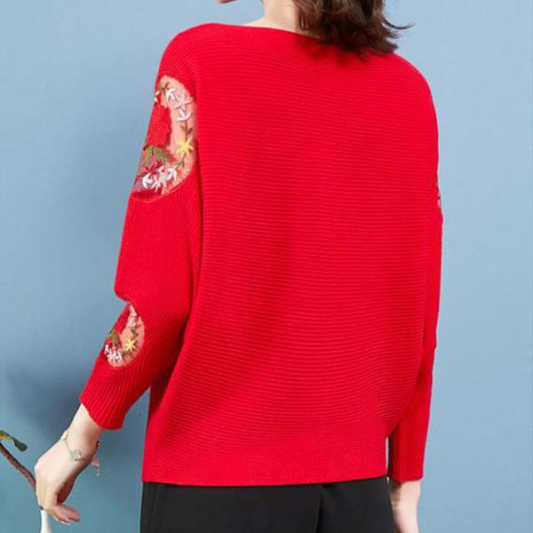Outer Wear Loose Bat Sleeve Knit Sweater Large Size Lace Casual Sweater Spring and Autumn Print Top Coat