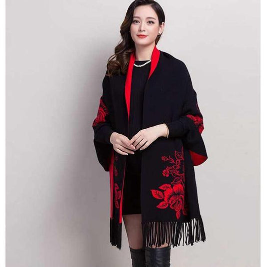 Autumn and Winter Shawl Knitted Cardigan Retro Cheongsam Cloak Sweater