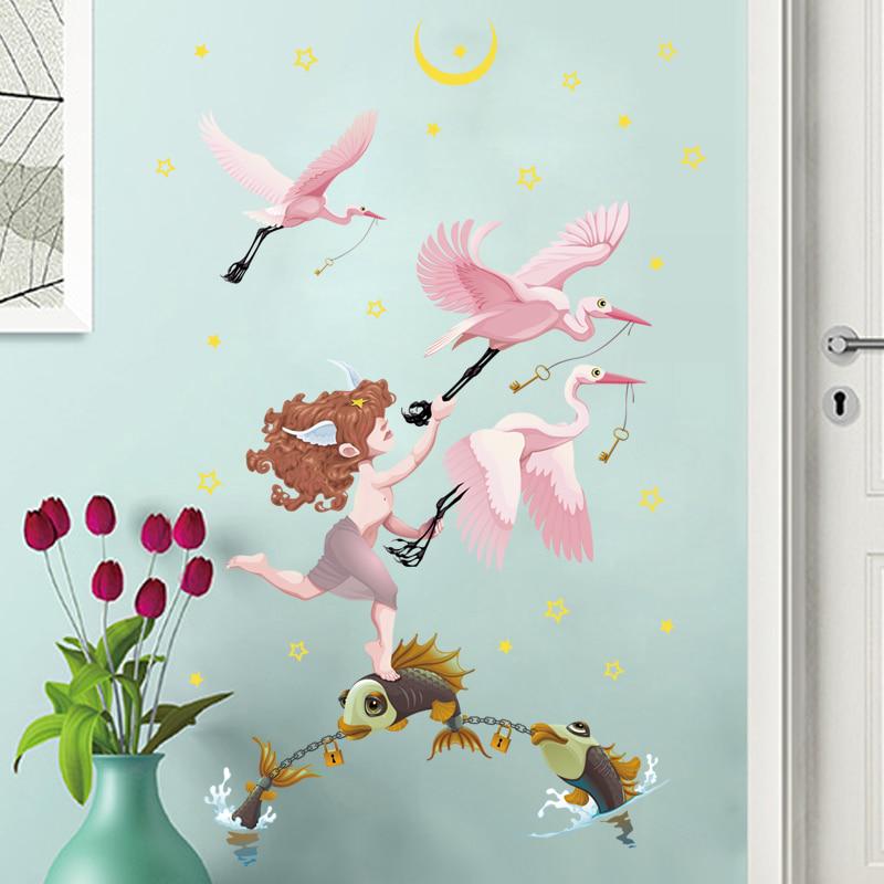 [Wall stickers] Cartoon Fish bird angel wall stickers for kids rooms nursery bathroom home decoratio