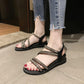 Sandals Female 2020 Roman Shoes Casual Women Summer Korean Flat Bottom Wear Rhinestone Fairy Wild Fashion Non-slip Pointed Leather Shoes