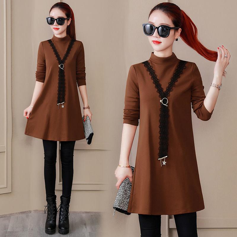 Thin Mid-length Blouse Long-sleeved Solid Color Half Turtleneck T-shirt Slim Round Neck Bottoming Shirt Women