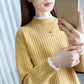 Half Turtleneck Thickened Pullover Sweater Women Fashion Splicing Short Long Sleeve Sweater
