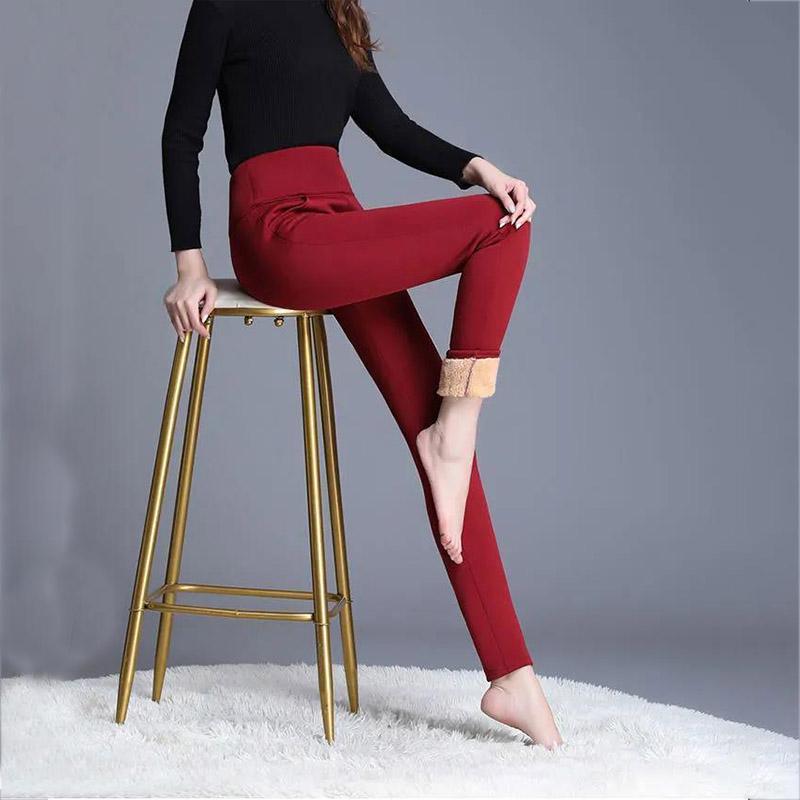 Ladies Winter Gold Velvet Outer Wear Solid Color Leggings Women’s Trousers Plus Velvet One Large Size High Waist and Feet Warm Cotton Trousers